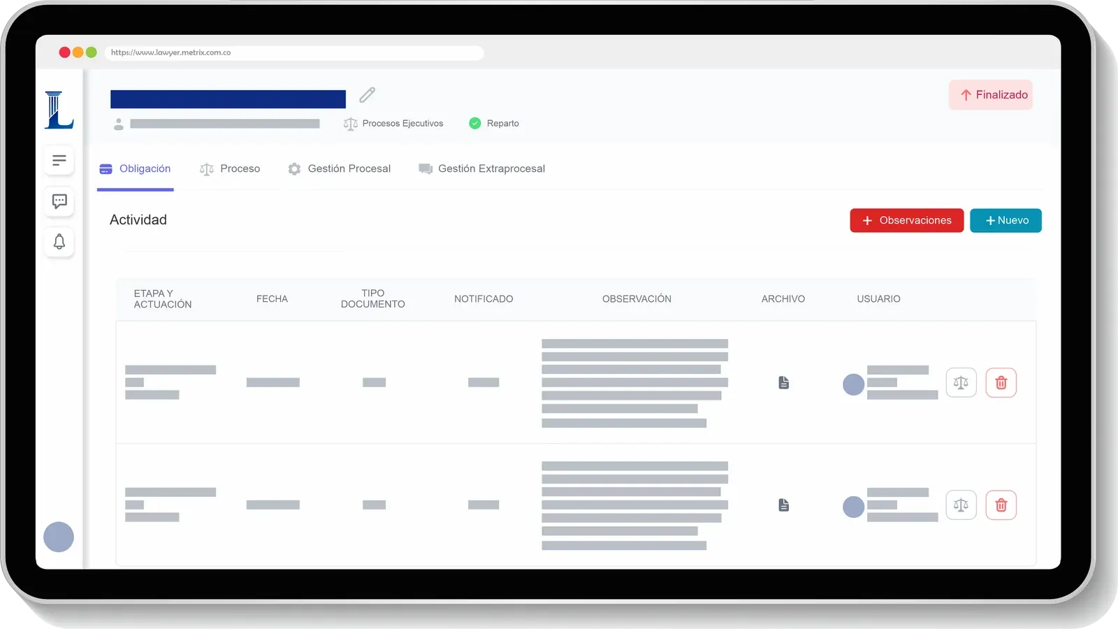 Gestión Procesal Detallada